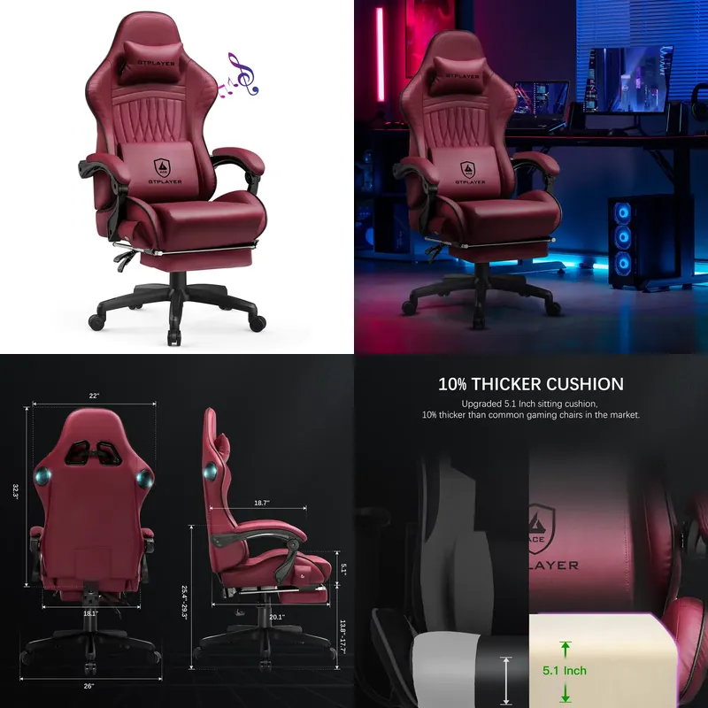 Office Furniture - كرسي ألعاب GTPLAYER مزود بمكبرات صوت،