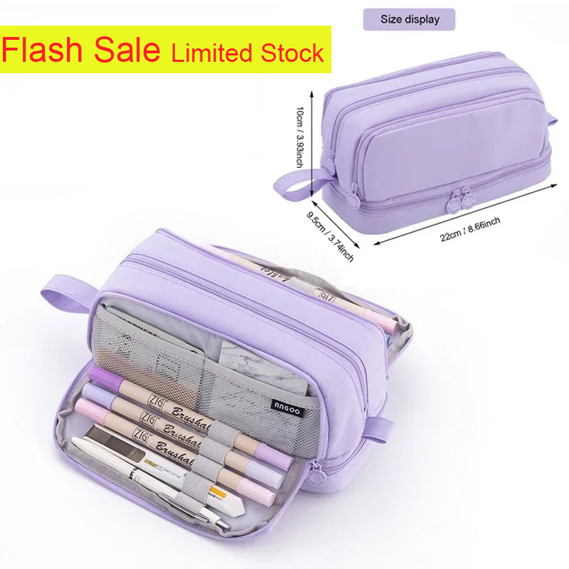 Aesthetic Large Pencil Case Pouch - حقيبة أقلام كبيرة السعة بأربعة أقسام،