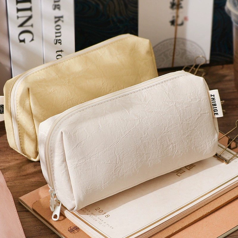 حافظة أقلام جلدية كريمية اللون - مراجعة Aesthetic Large Pencil Case Pouch وسعره